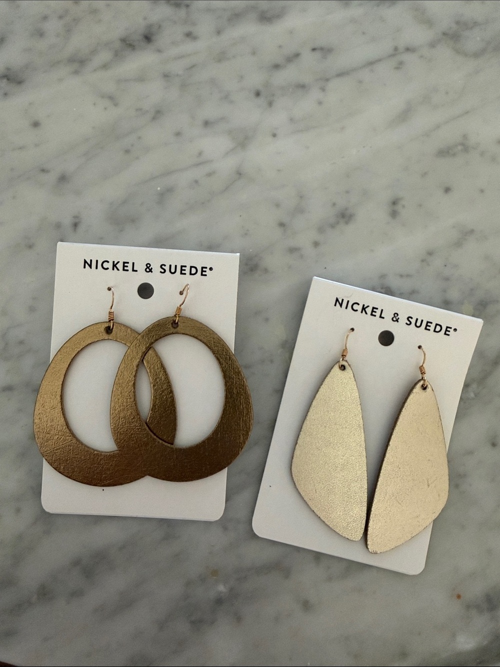Nickel & Suede Gold Leather Dangle Earrings - Oval & Teardrop Styles